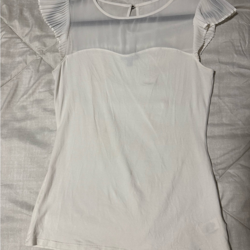 Express White Pleated Cap Sleeve Blouse